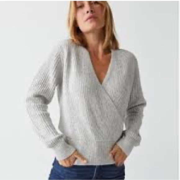 NWT SP MICHAEL STARS Laurel grey sparkle detail woman surplice Wrap rib sweater - Picture 1 of 16
